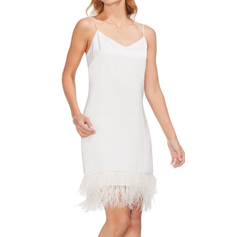 Vince Camuto Satin Feather Trim Dress